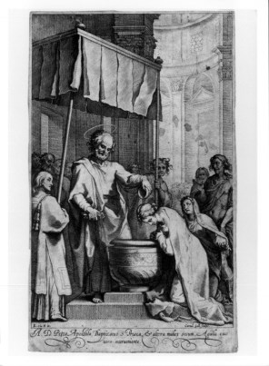 성녀 프리스카에게 세례를 주는 사도 성 베드로_Engraving by Cornelis Galle the Elder_photo from Beni Ecclesiastici in WEB_in the Tridentine diocesan museum in Trento_Italy.jpg